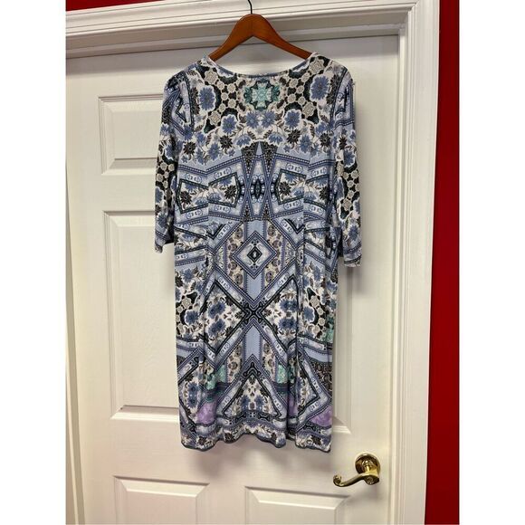 J. Jill Soft Blue & Gray Print Drop Waist Loose Dress Sz MP EUC - Picture 5 of 6